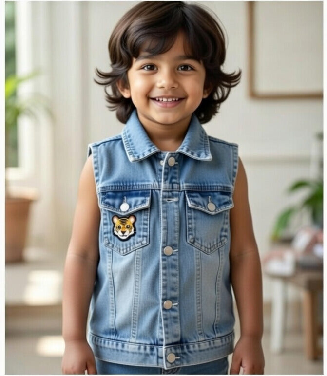 Wild Style Kids Denim Vest β Cool Cat Edition