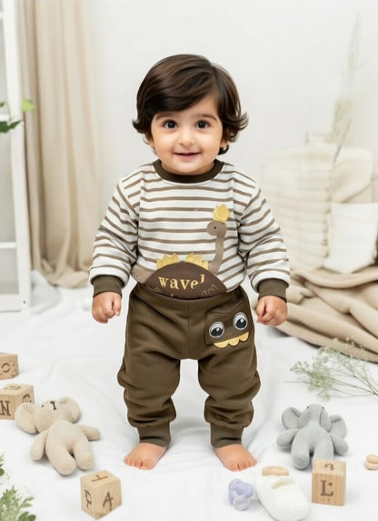 Cute Dino Striped Co-Ord Set for Babies (2-Piece Cotton Outfit)