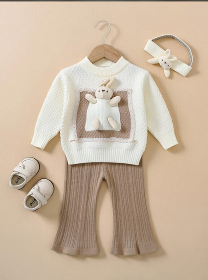 Cozy Bunny Knit 3-Piece Winter Set – Cream & Mocha