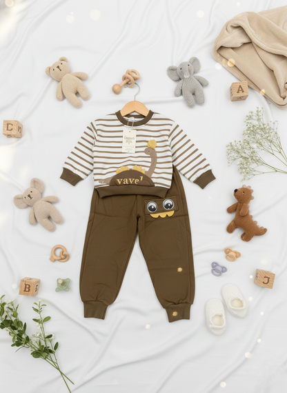 Cute Dino Striped Co-Ord Set for Babies (2-Piece Cotton Outfit)