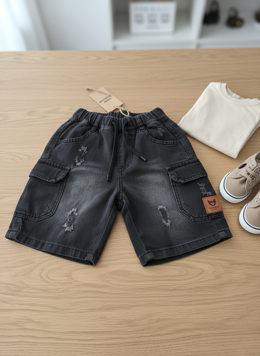 Urban Distressed Denim Cargo Shorts for Boys