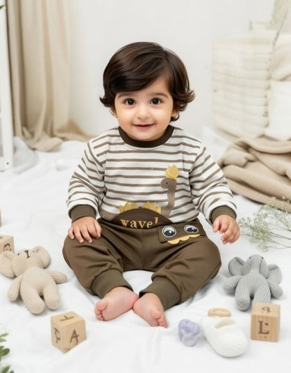 Cute Dino Striped Co-Ord Set for Babies (2-Piece Cotton Outfit)