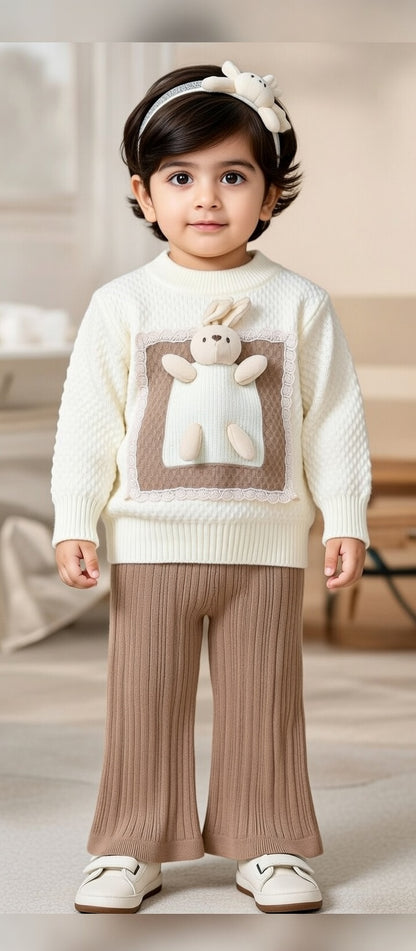 Cozy Bunny Knit 3-Piece Winter Set – Cream & Mocha