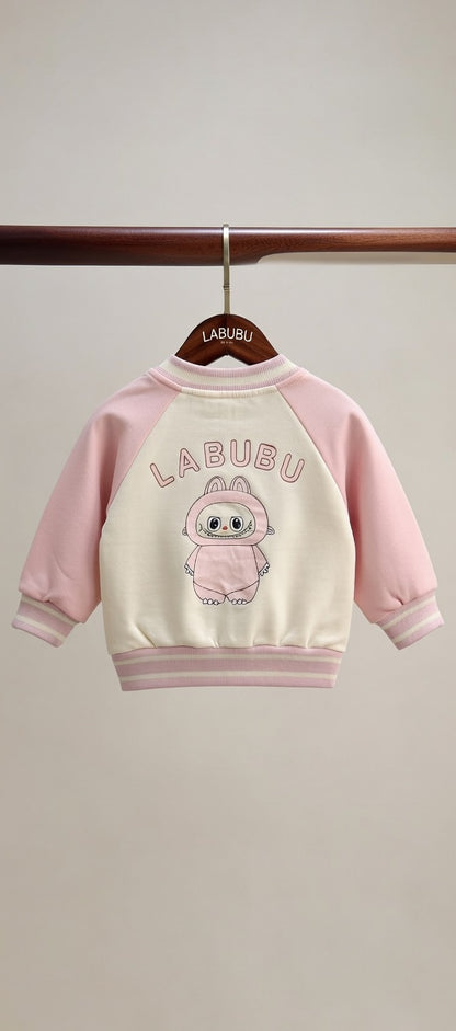 Labubu Bunny 3-Piece Kids Tracksuit Set – Pink & Cream Cartoon Winter Outfit