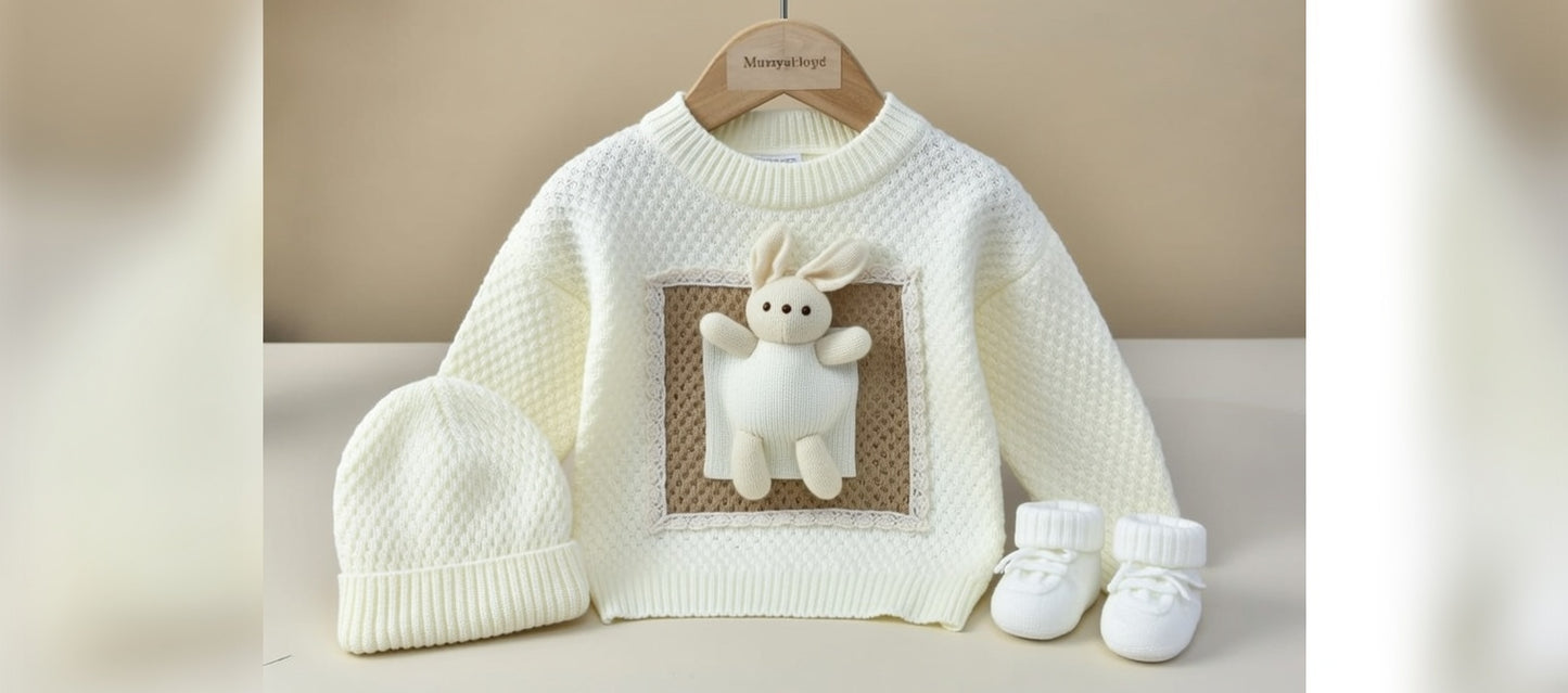 Cozy Bunny Knit 3-Piece Winter Set – Cream & Mocha