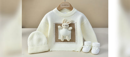 Cozy Bunny Knit 3-Piece Winter Set – Cream & Mocha
