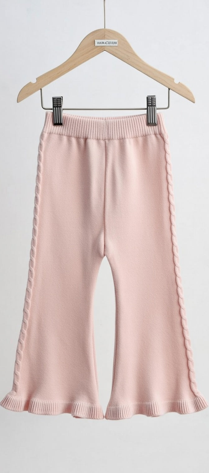Sweet Bunny Knit 2-Piece Girls Winter Set – Pink Cardigan & Flare Pants Outfit