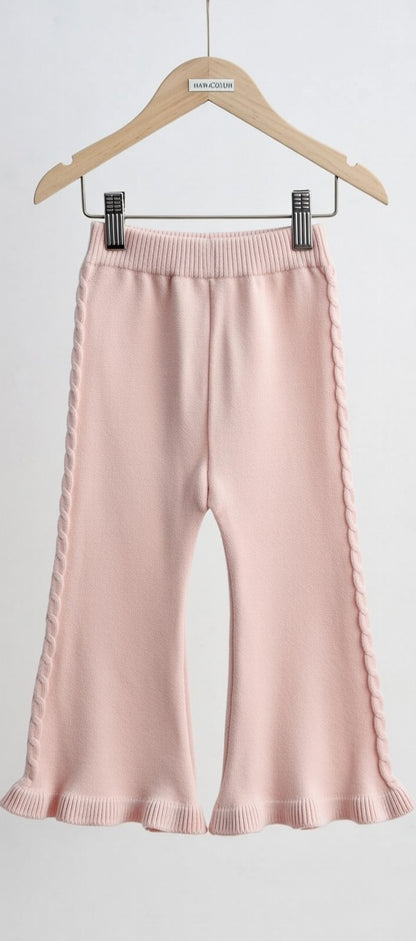Sweet Bunny Knit 2-Piece Girls Winter Set – Pink Cardigan & Flare Pants Outfit