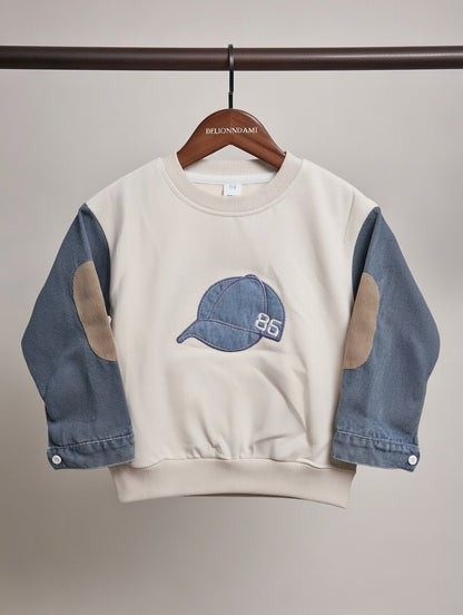 Cool Cap Patch Kids Sweatshirt – Denim Sleeve Edition